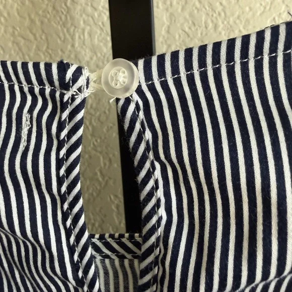 New York & Company Navy White Stripe Lace Bell Sleeve Blouse Medium Boho Keyhole - Picture 4 of 8